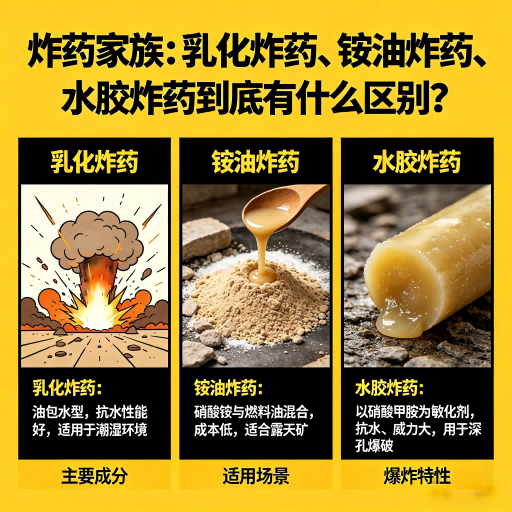 新吴炸药家族：乳化炸药、铵油炸药、水胶炸药到底有什么区别？